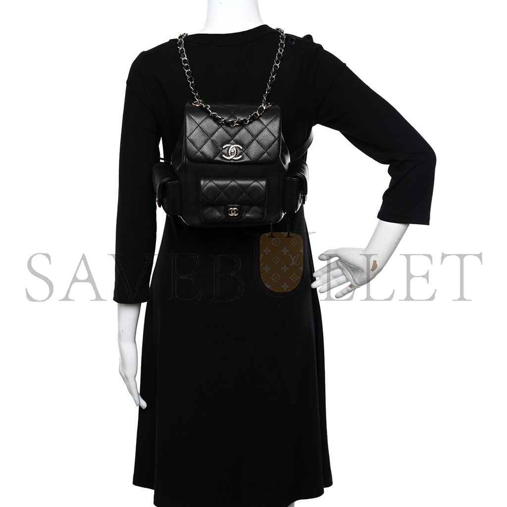 Ch*el master shiny caviar quilted small pockets drawstring backpack black (21.5*19.5*12cm)